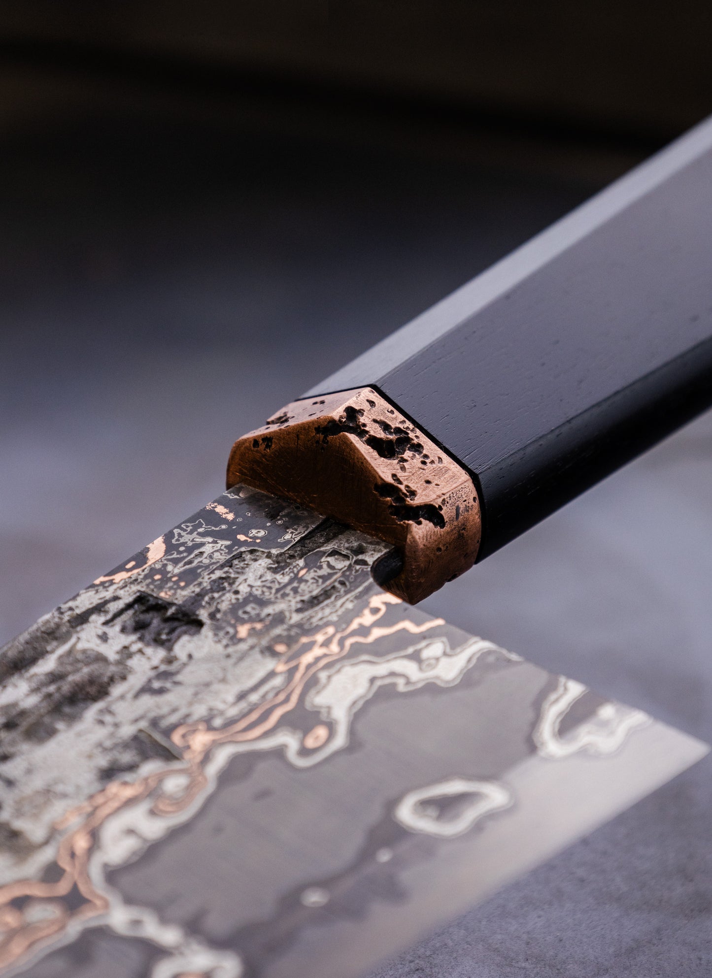 180mm copper damascus bunka
